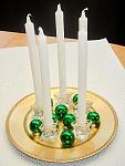 candles & baubles on gold dish